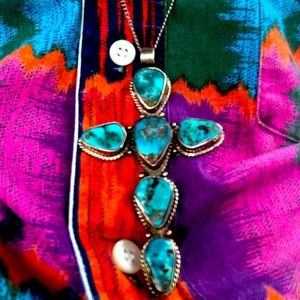 Vintage turquoise cross pendant